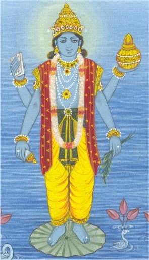 Dhanvantari, der Arzt der Götter. Er steht für eine ganzheitliche Medizin, die Harmonie in Körper, Seele und Geist soll erhalten bleiben.